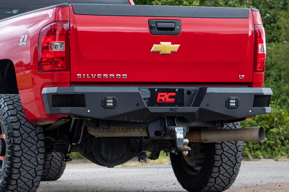 GMC Sierra 2500 HD Rear Bumper - Rough Country - LED with Integrated Steps - Black - '11-'19